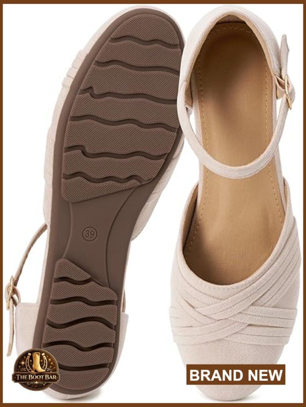 Women's Dressy Suede Ballet Flats - Cushioned Insole, Adjustable Buckle -